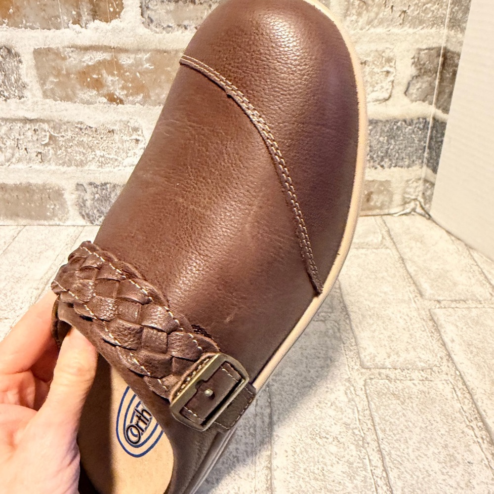 Woman’s Casual Orthofeet comfort Slip-On Clog in Brown with Buckle Sz 7 - Picture 5 of 8